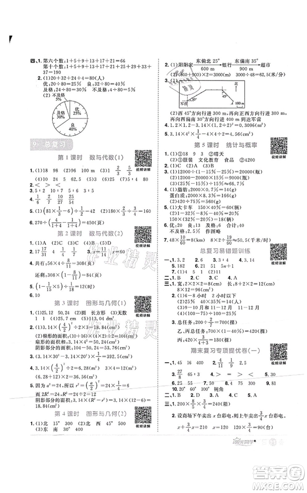 江西教育出版社2021陽光同學課時優(yōu)化作業(yè)六年級數(shù)學上冊RJ人教版菏澤專版答案