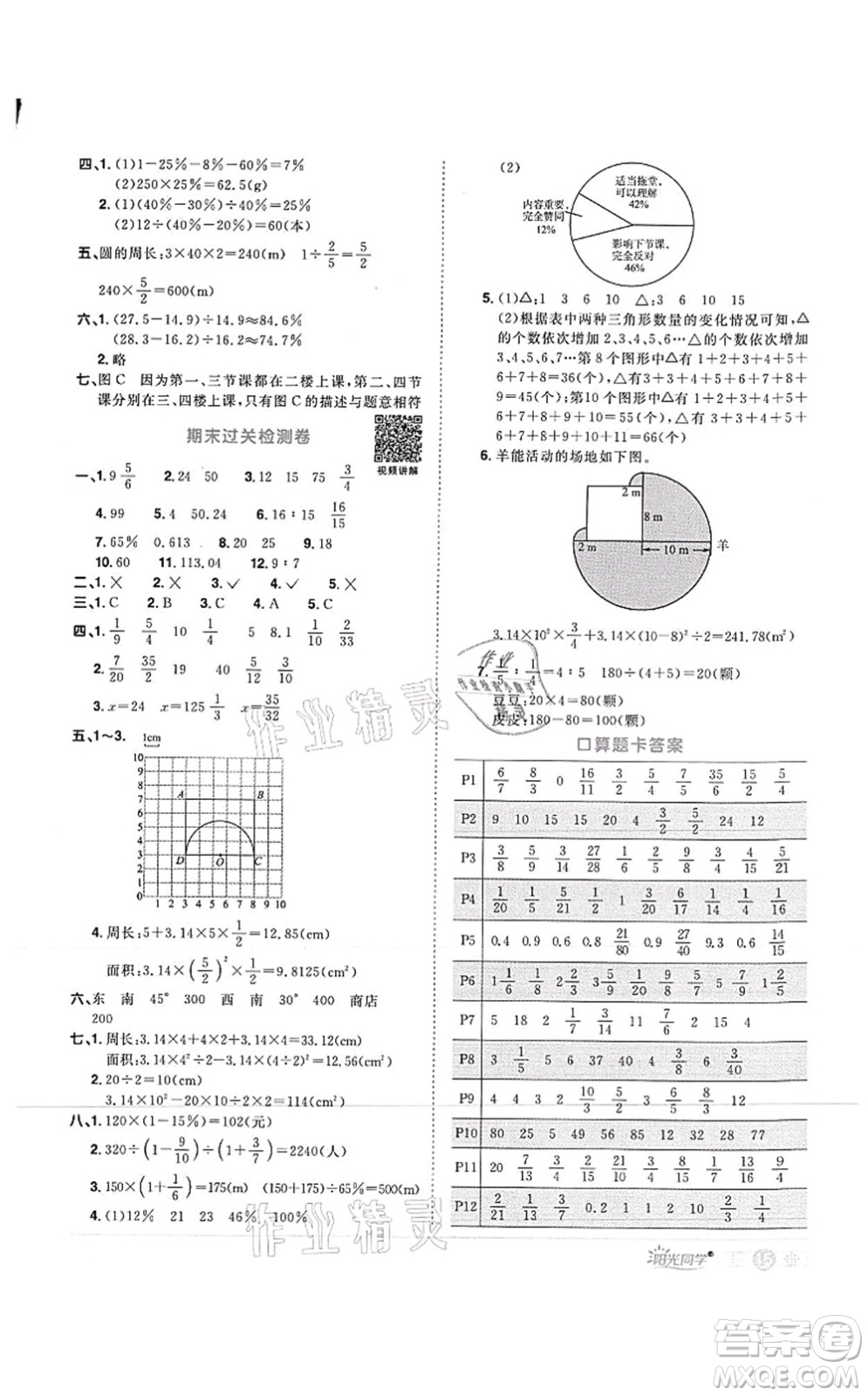 江西教育出版社2021陽光同學課時優(yōu)化作業(yè)六年級數(shù)學上冊RJ人教版菏澤專版答案