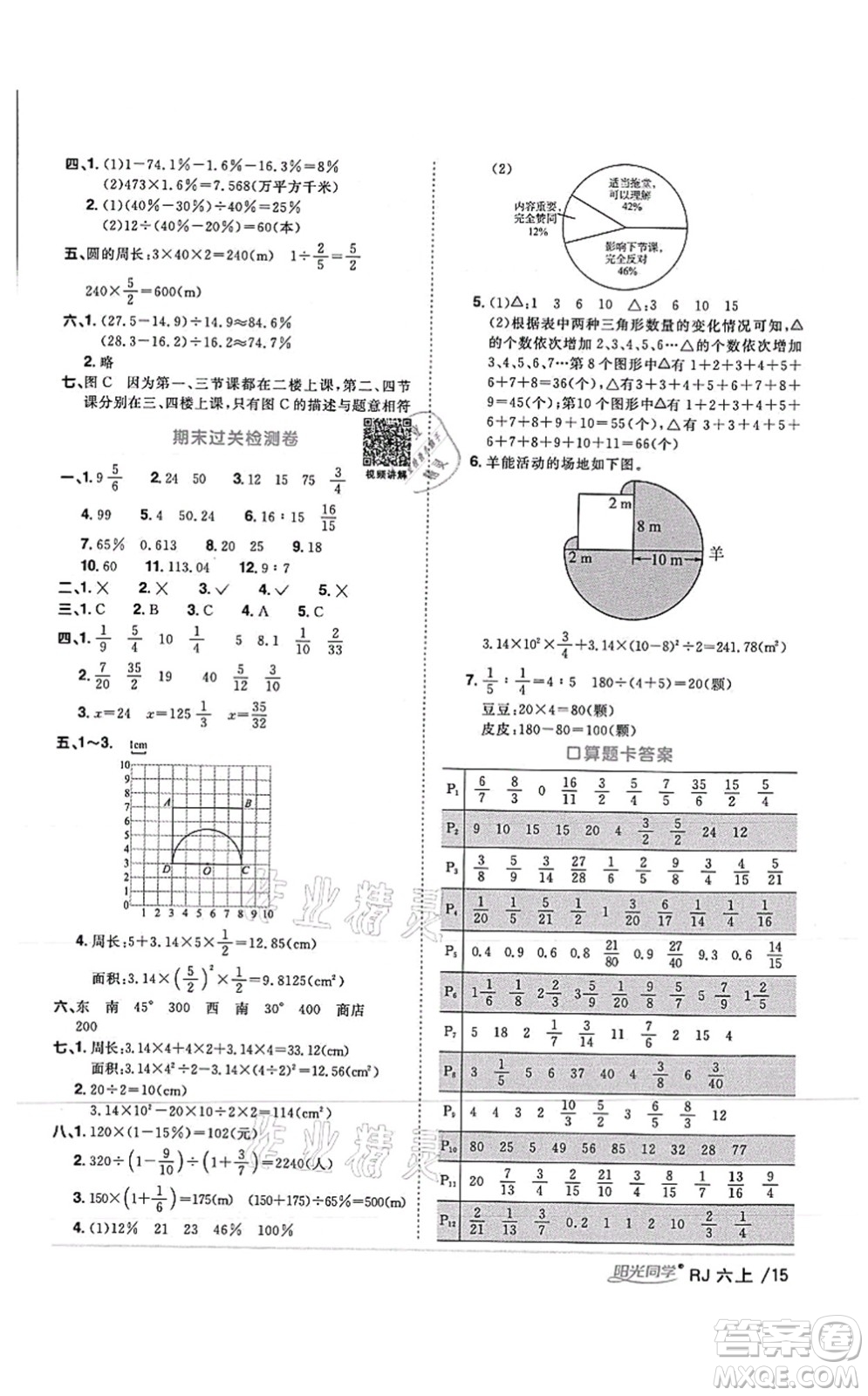 江西教育出版社2021陽光同學(xué)課時優(yōu)化作業(yè)六年級數(shù)學(xué)上冊RJ人教版湖北專版答案