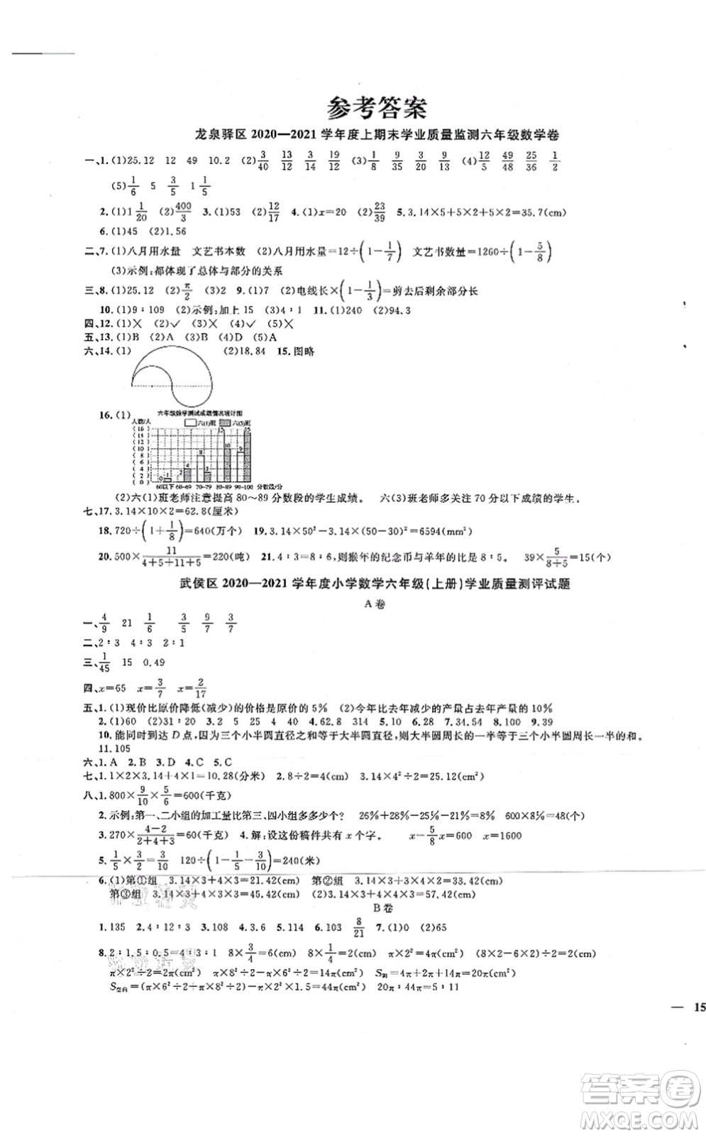 江西教育出版社2021陽光同學課時優(yōu)化作業(yè)六年級數(shù)學上冊BS北師版四川專版答案