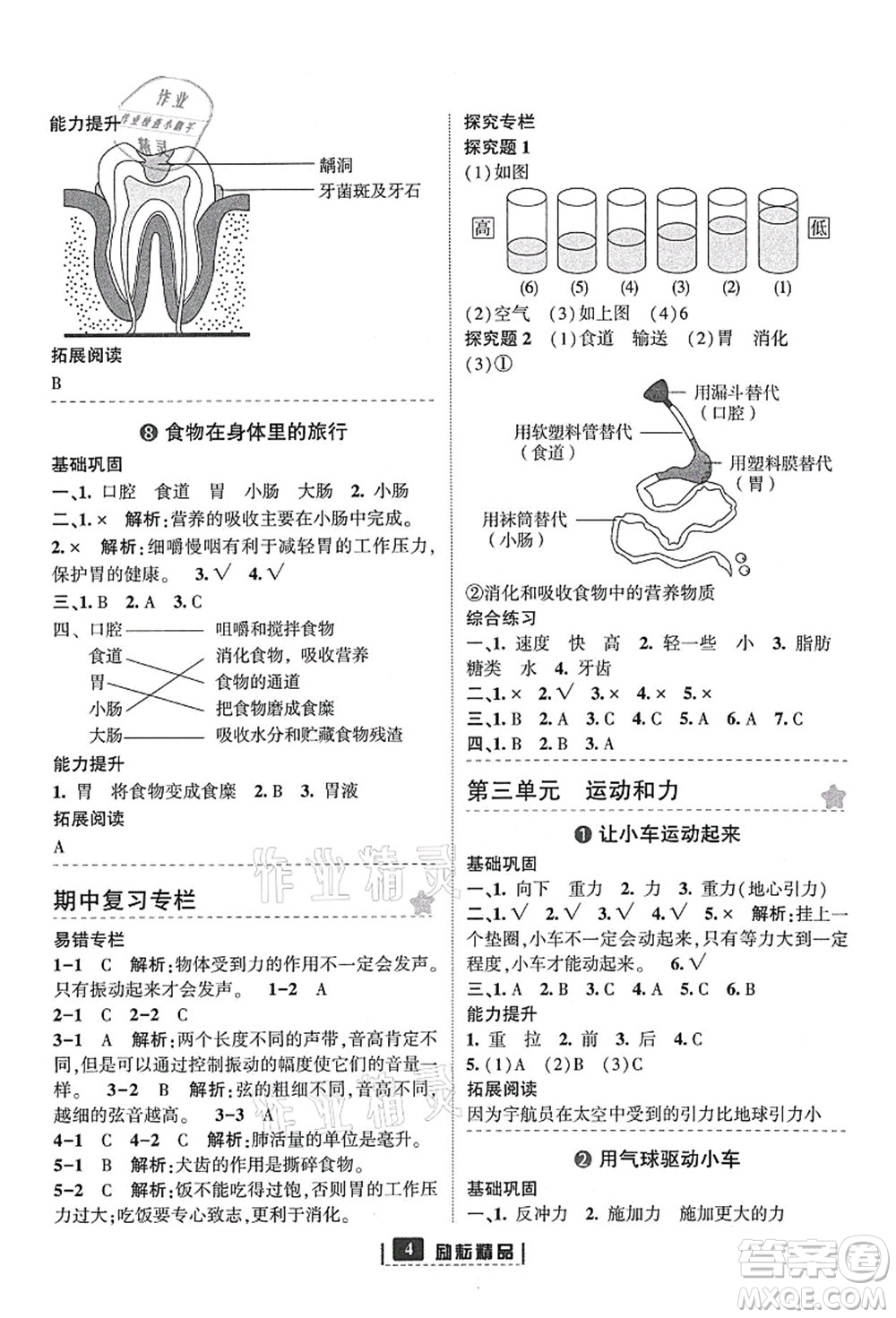 延邊人民出版社2021勵耘新同步四年級科學(xué)上冊教科版答案