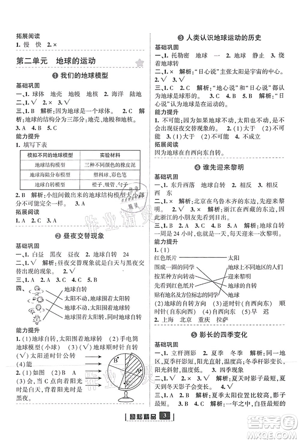 延邊人民出版社2021勵耘新同步六年級科學(xué)上冊教科版答案