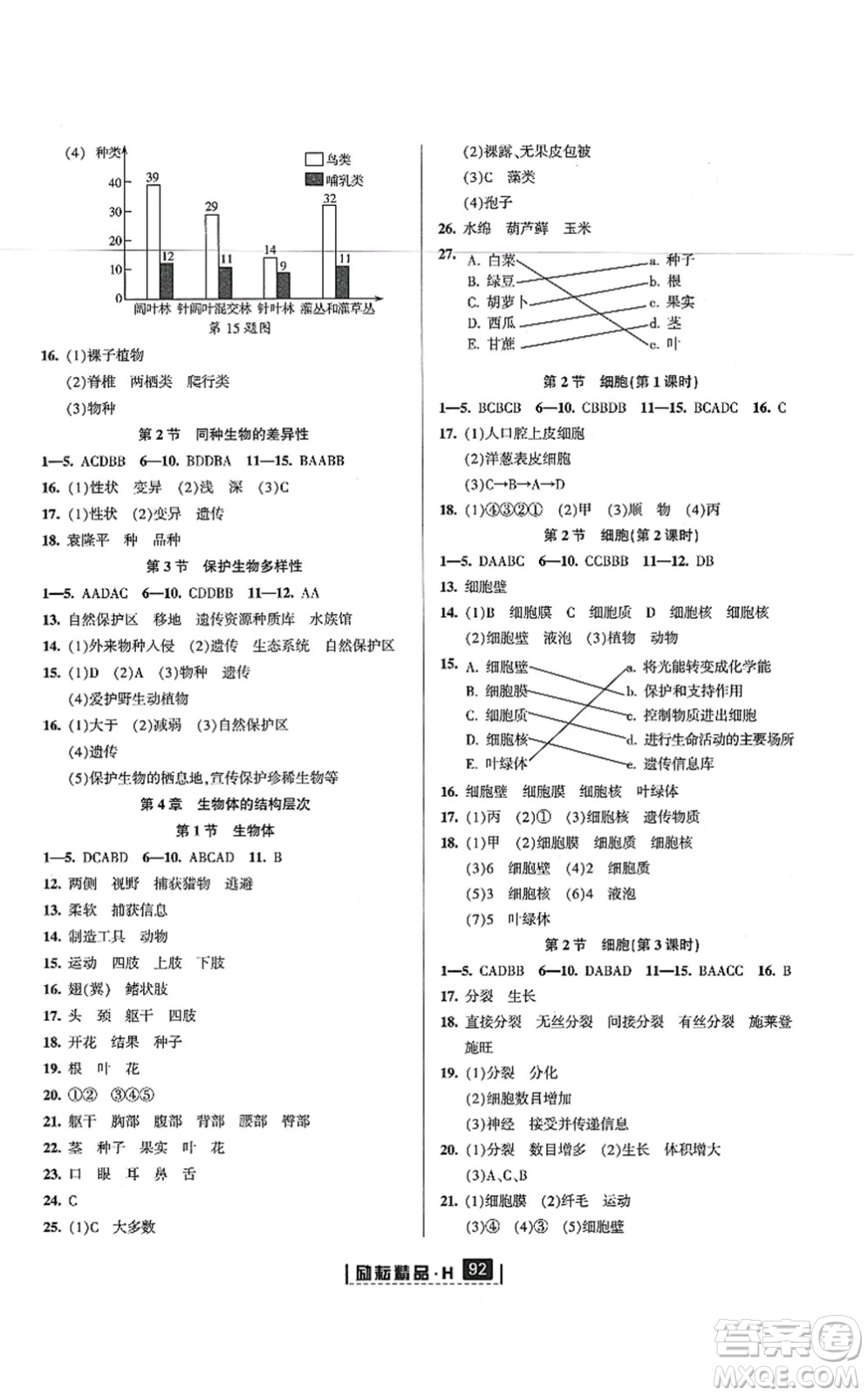 延邊人民出版社2021勵耘新同步七年級科學(xué)上冊AB本華師大版答案