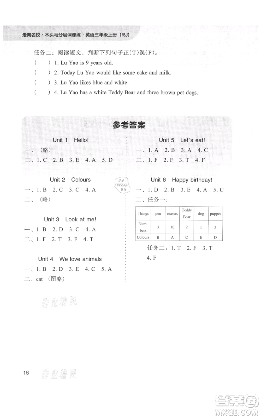 湖南師范大學(xué)出版社2021木頭馬分層課課練三年級(jí)上冊(cè)英語(yǔ)人教版參考答案