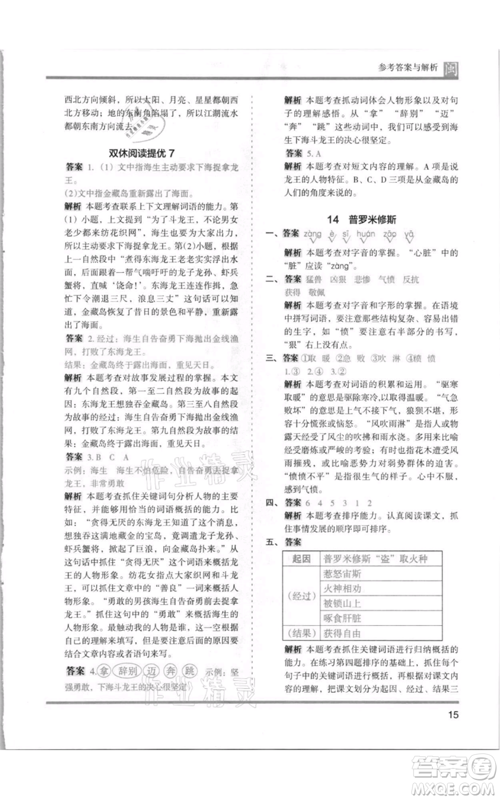 鷺江出版社2021木頭馬分層課課練四年級上冊語文部編版福建專版參考答案