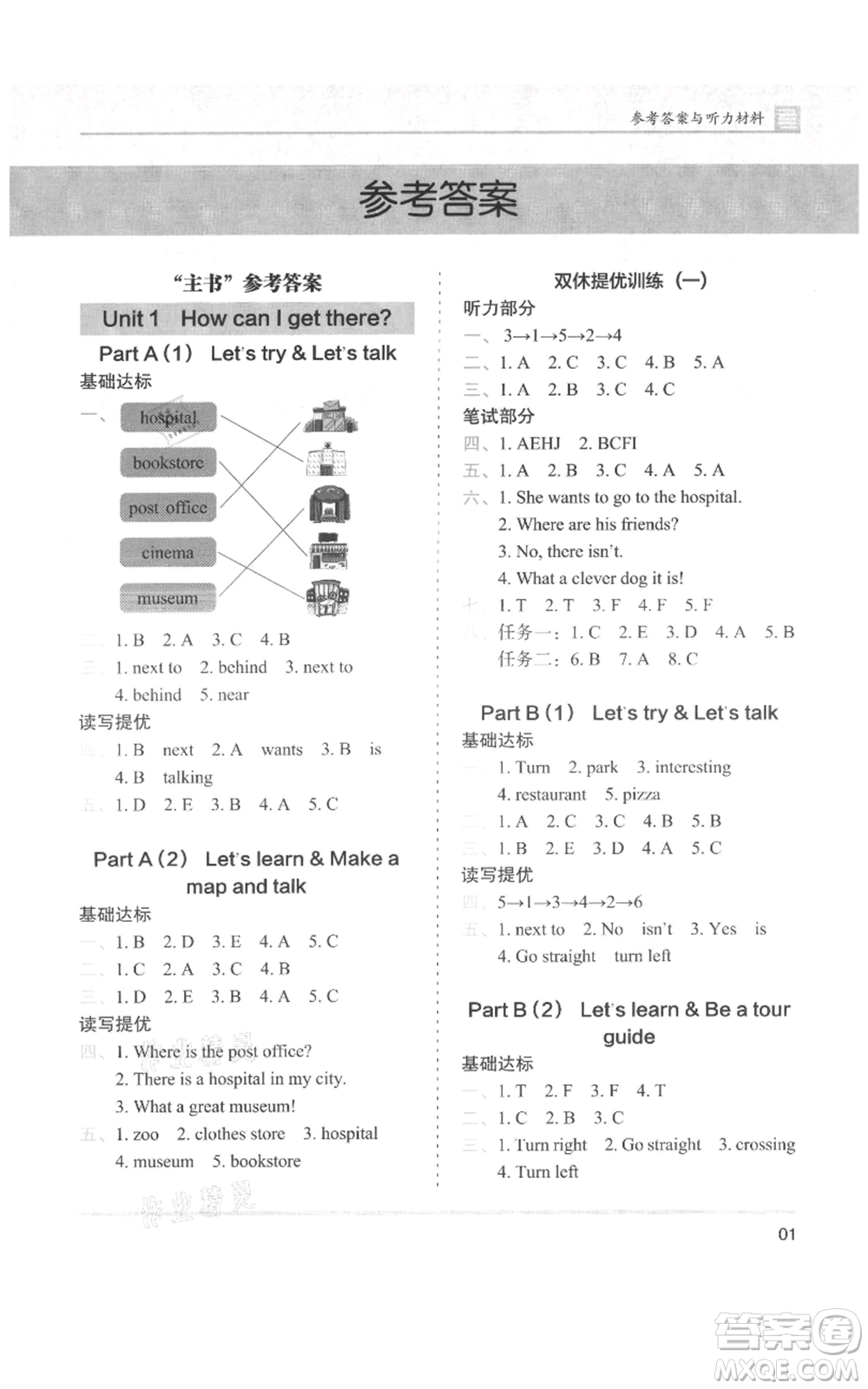 湖南師范大學(xué)出版社2021木頭馬分層課課練六年級(jí)上冊(cè)英語人教版參考答案