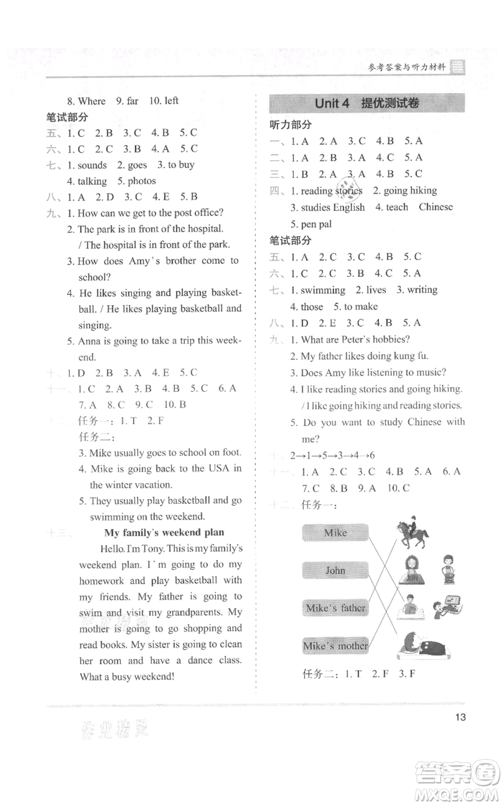 湖南師范大學(xué)出版社2021木頭馬分層課課練六年級(jí)上冊(cè)英語人教版參考答案