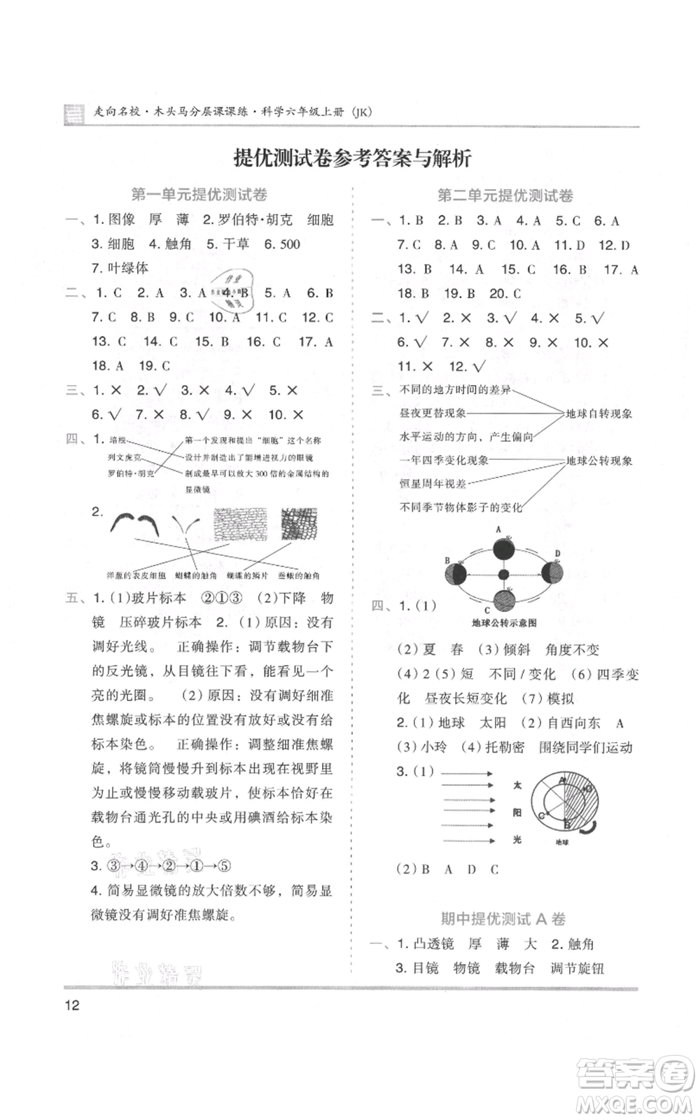 湖南師范大學(xué)出版社2021木頭馬分層課課練六年級上冊科學(xué)教科版參考答案