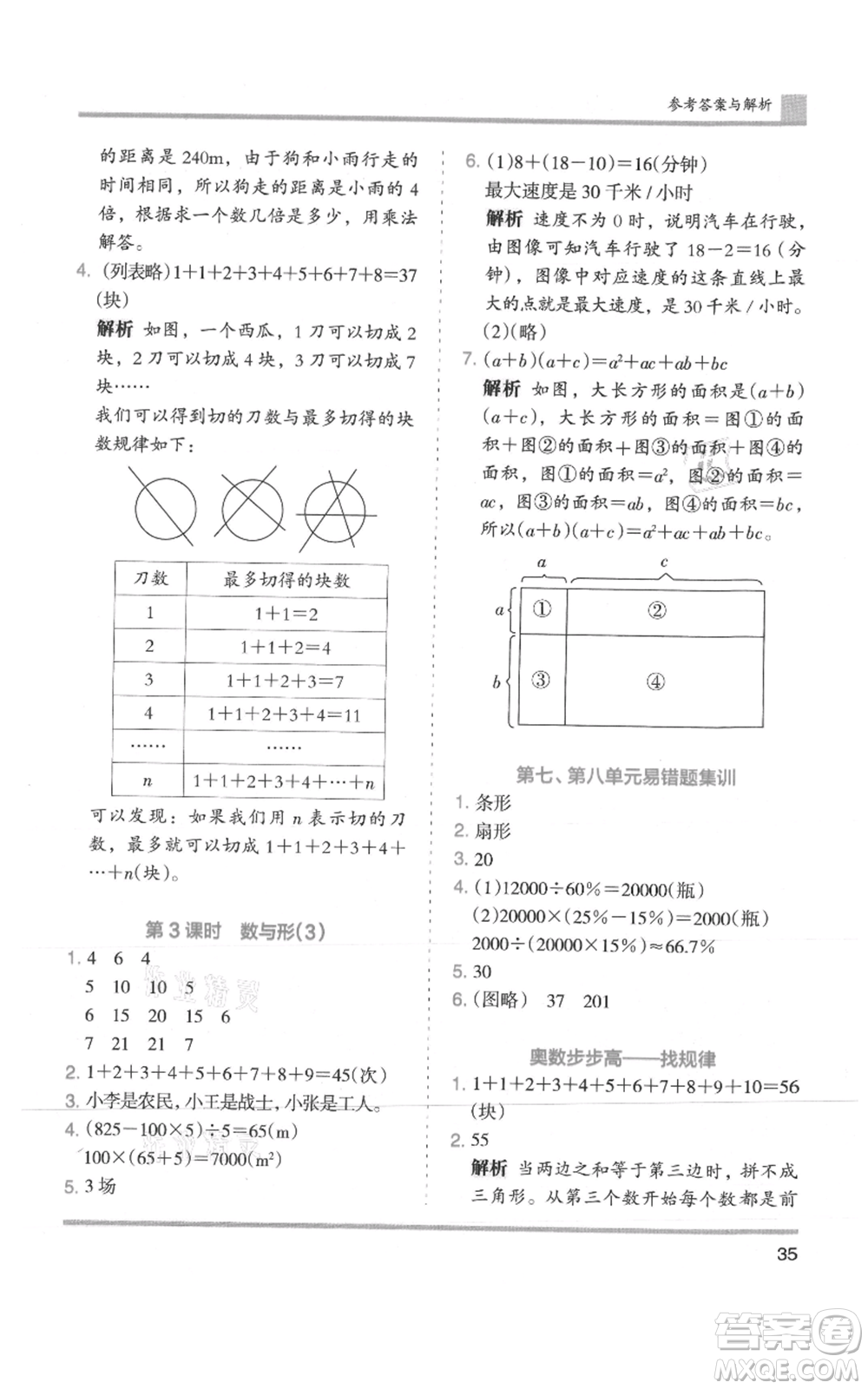 湖南師范大學(xué)出版社2021木頭馬分層課課練六年級上冊數(shù)學(xué)人教版浙江專版參考答案