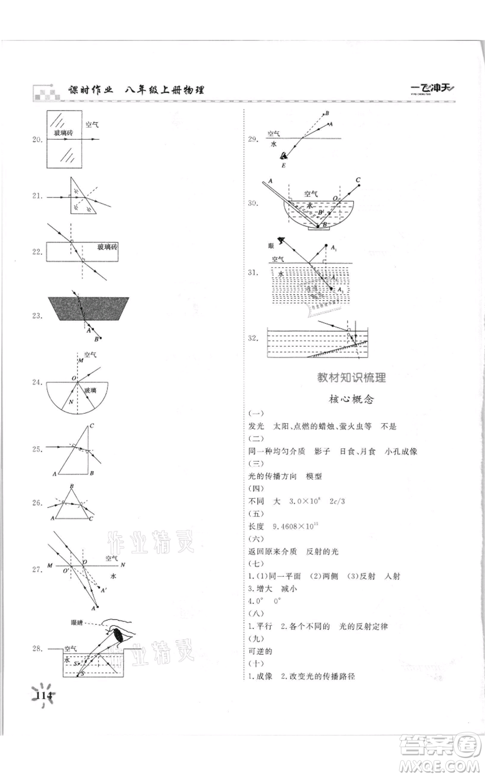 天津人民出版社2021一飛沖天課時(shí)作業(yè)八年級(jí)上冊(cè)物理人教版參考答案