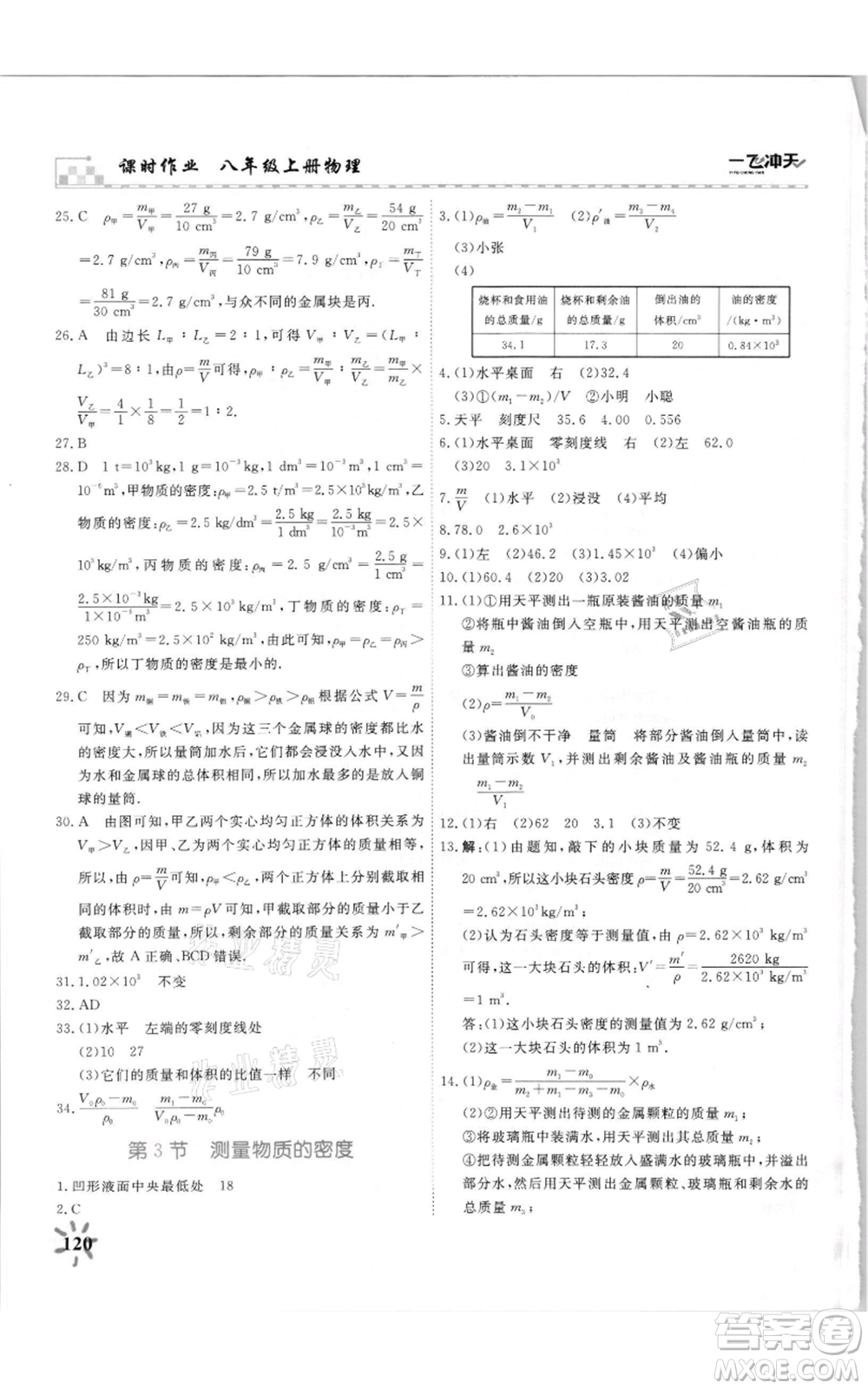 天津人民出版社2021一飛沖天課時(shí)作業(yè)八年級(jí)上冊(cè)物理人教版參考答案