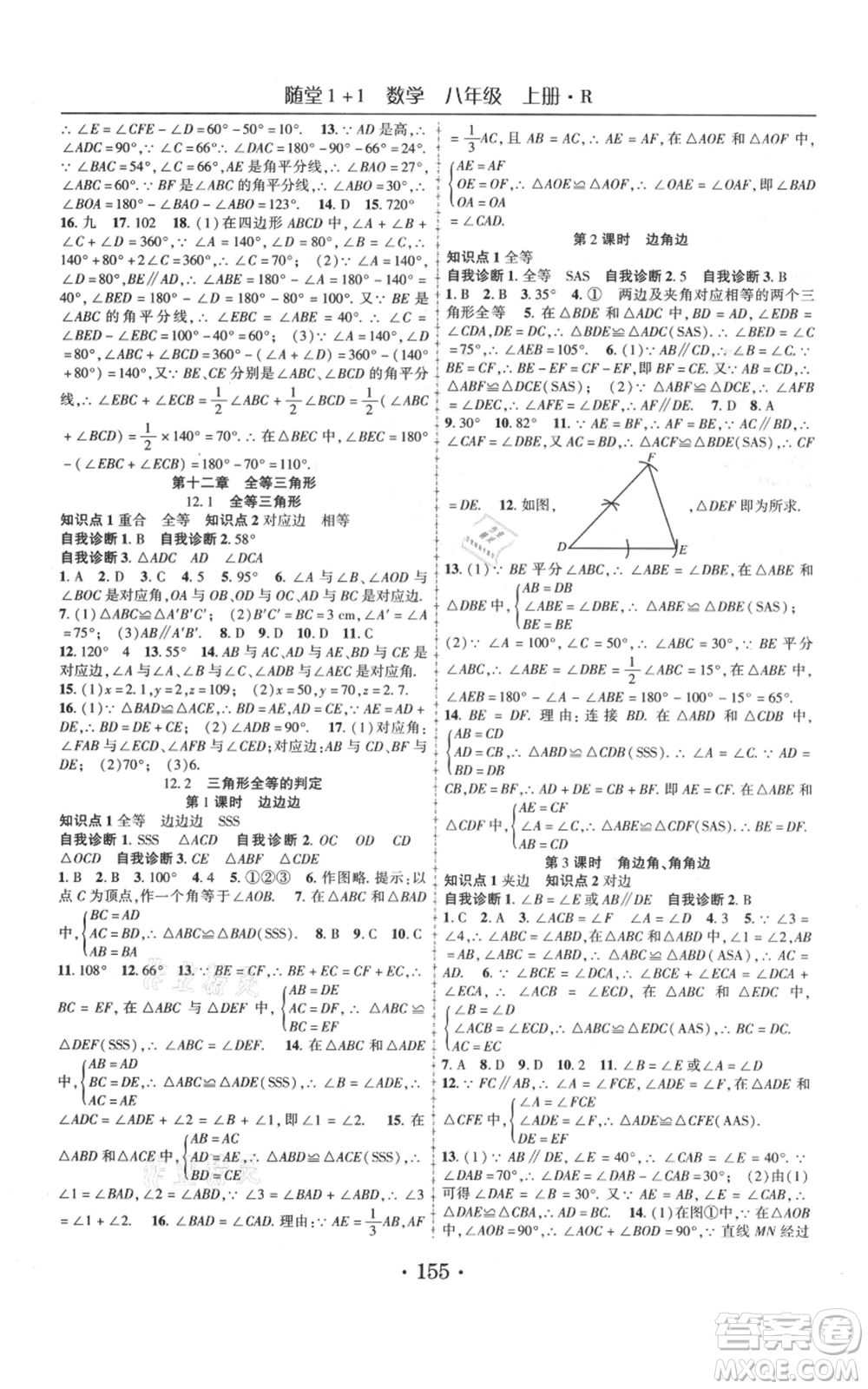 云南美術出版社2021隨堂1+1導練八年級上冊數(shù)學人教版參考答案