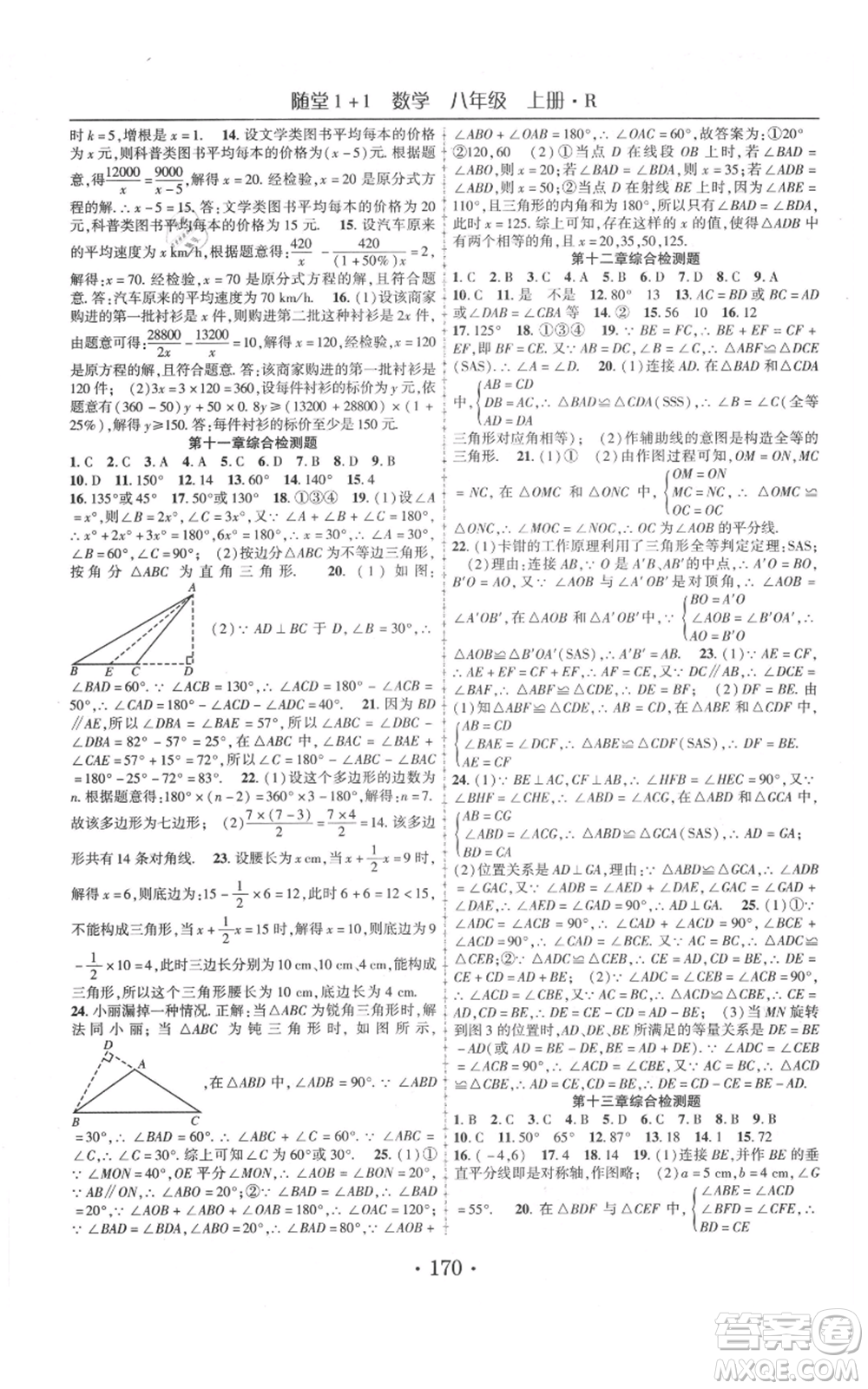 云南美術出版社2021隨堂1+1導練八年級上冊數(shù)學人教版參考答案