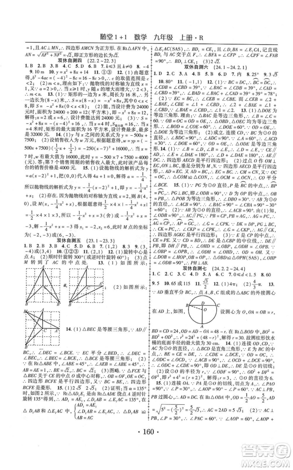 云南美術(shù)出版社2021隨堂1+1導練九年級上冊數(shù)學人教版參考答案