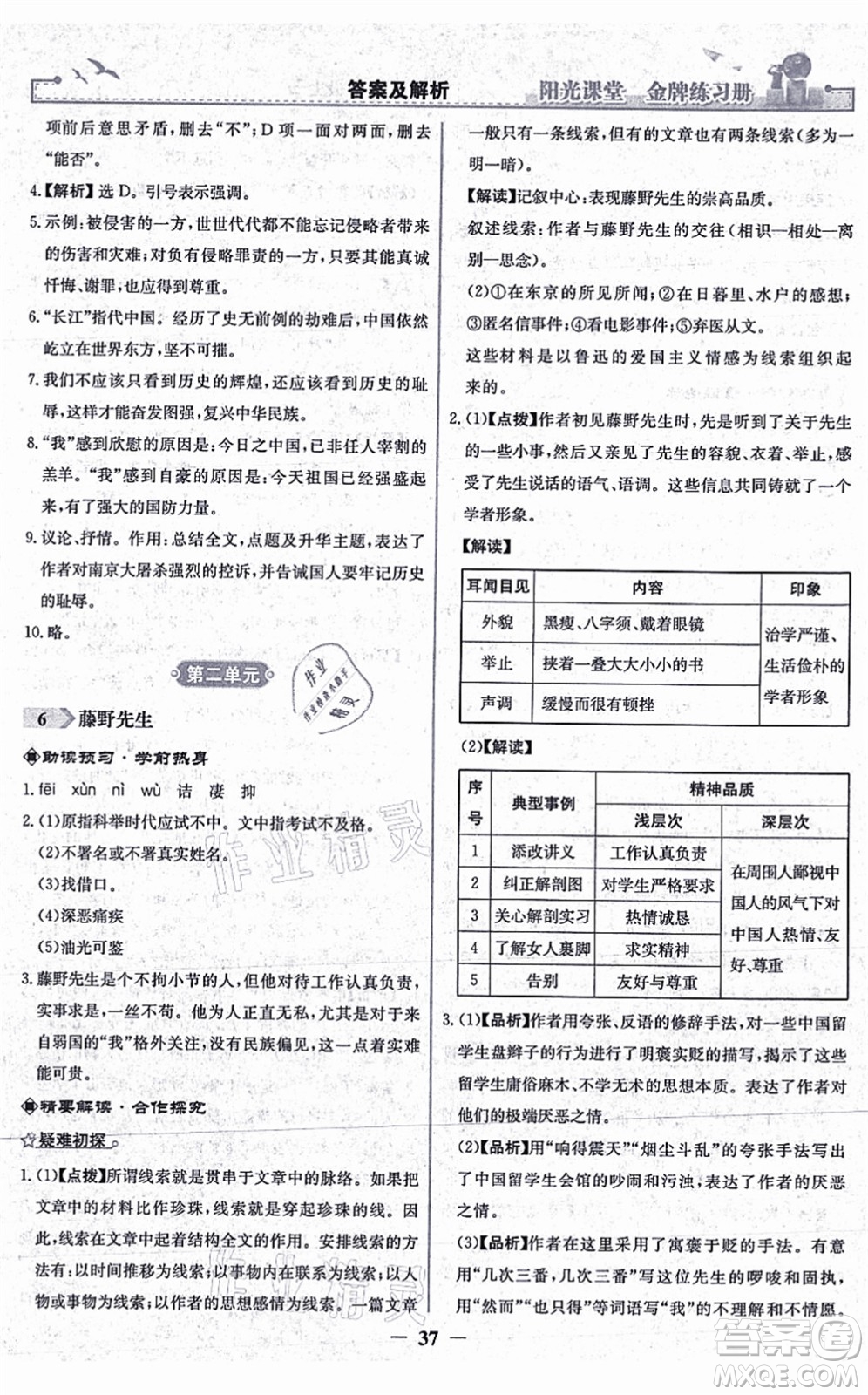 人民教育出版社2021陽(yáng)光課堂金牌練習(xí)冊(cè)八年級(jí)語(yǔ)文上冊(cè)人教版答案