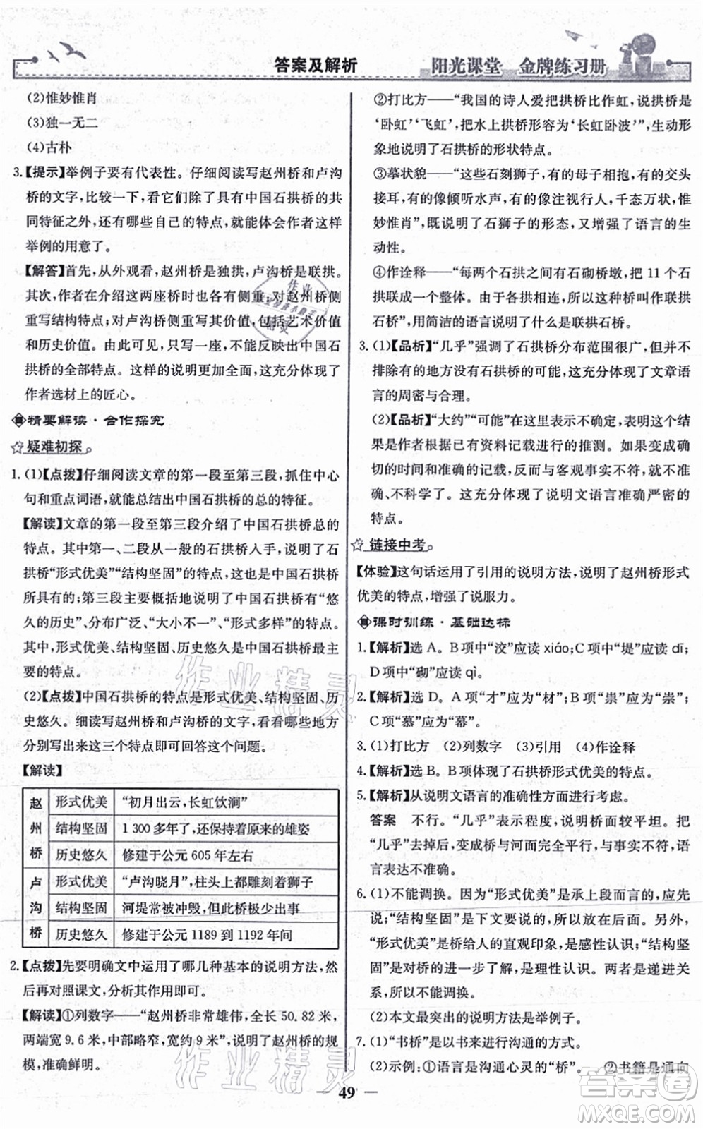 人民教育出版社2021陽(yáng)光課堂金牌練習(xí)冊(cè)八年級(jí)語(yǔ)文上冊(cè)人教版答案