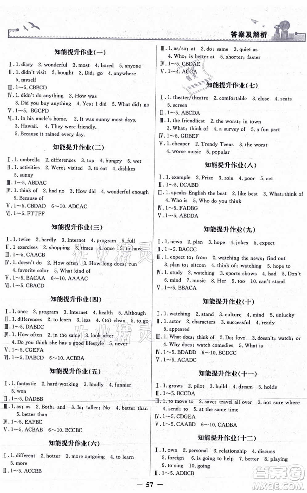 人民教育出版社2021陽光課堂金牌練習(xí)冊八年級英語上冊人教版答案