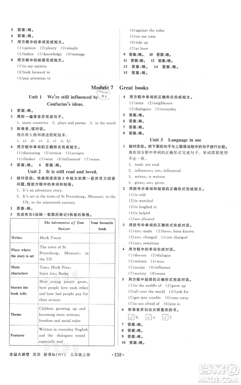 開明出版社2021全品大講堂九年級(jí)上冊(cè)初中英語(yǔ)外研版參考答案