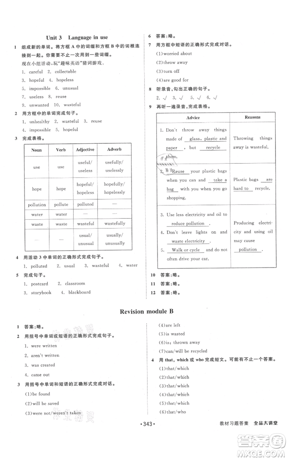 開明出版社2021全品大講堂九年級(jí)上冊(cè)初中英語(yǔ)外研版參考答案