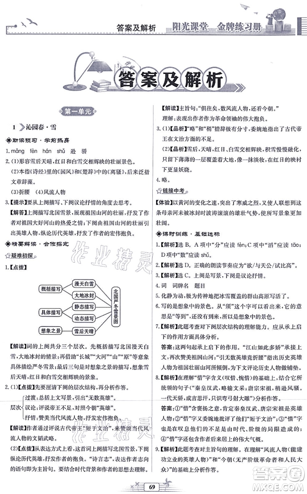 人民教育出版社2021陽(yáng)光課堂金牌練習(xí)冊(cè)九年級(jí)語(yǔ)文上冊(cè)人教版福建專(zhuān)版答案