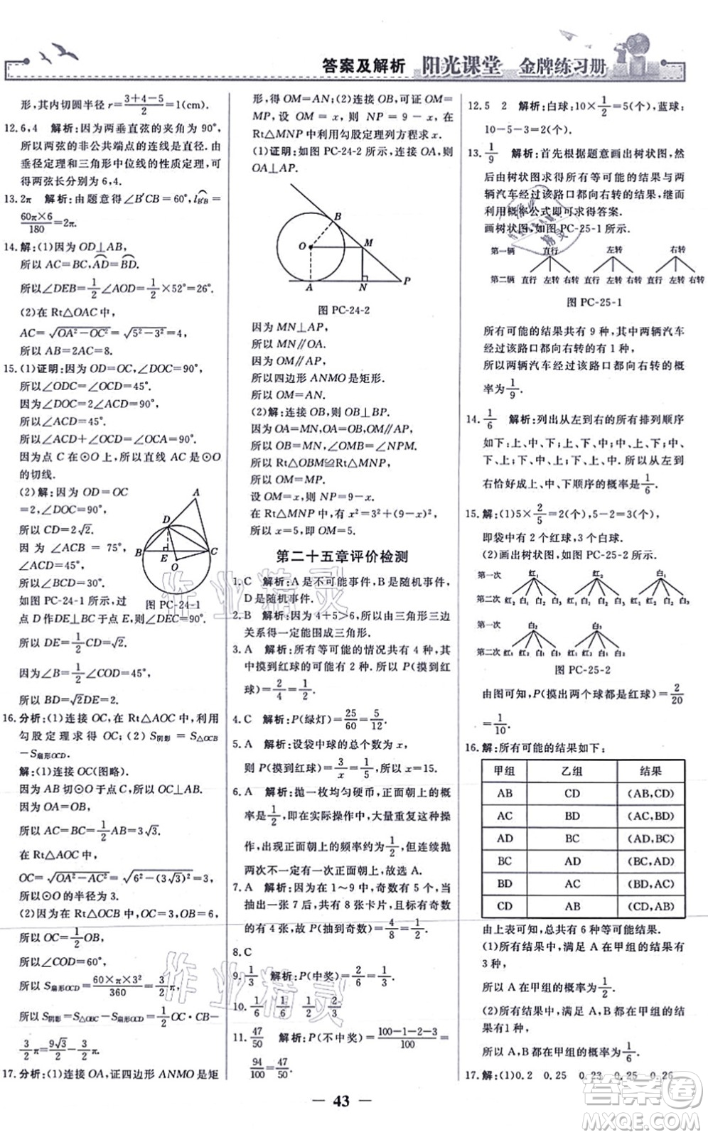 人民教育出版社2021陽(yáng)光課堂金牌練習(xí)冊(cè)九年級(jí)數(shù)學(xué)上冊(cè)人教版答案