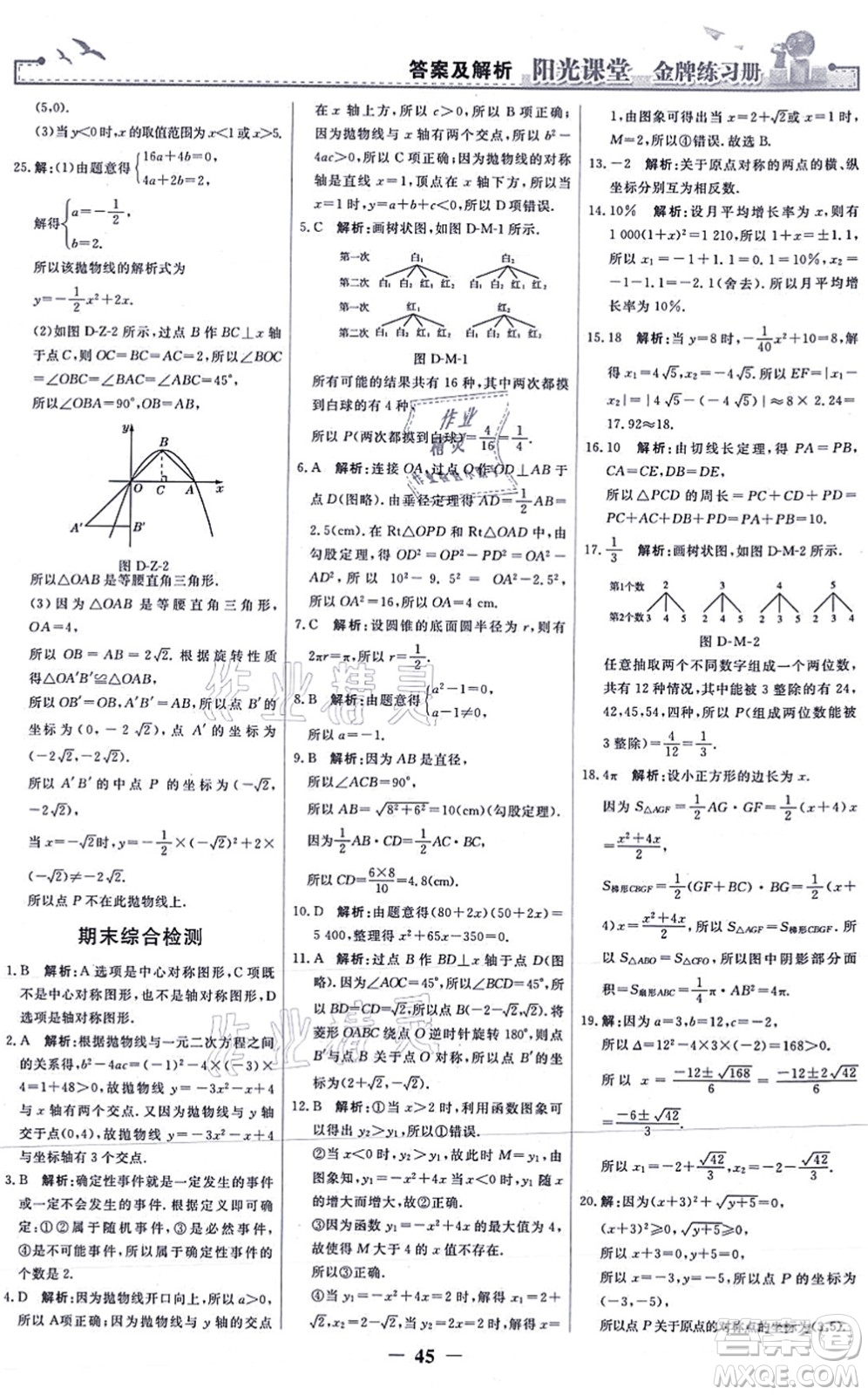 人民教育出版社2021陽(yáng)光課堂金牌練習(xí)冊(cè)九年級(jí)數(shù)學(xué)上冊(cè)人教版答案