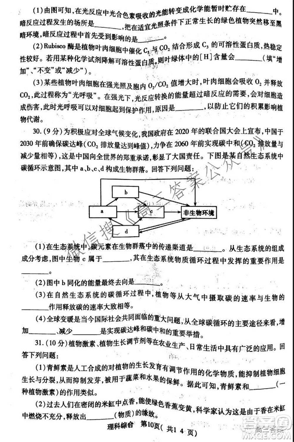 XCS2022屆高三年級(jí)第一次質(zhì)量檢測(cè)試卷理科綜合試題及答案