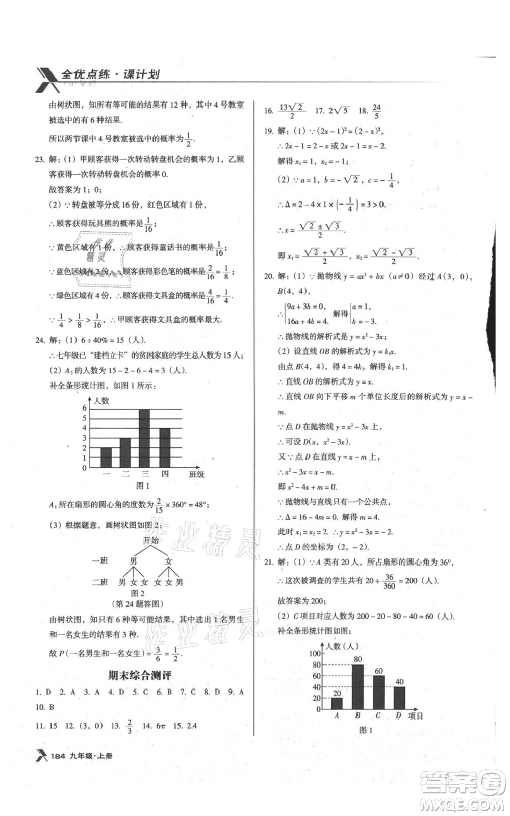 遼海出版社2021全優(yōu)點(diǎn)練課計(jì)劃九年級(jí)上冊(cè)數(shù)學(xué)人教版參考答案