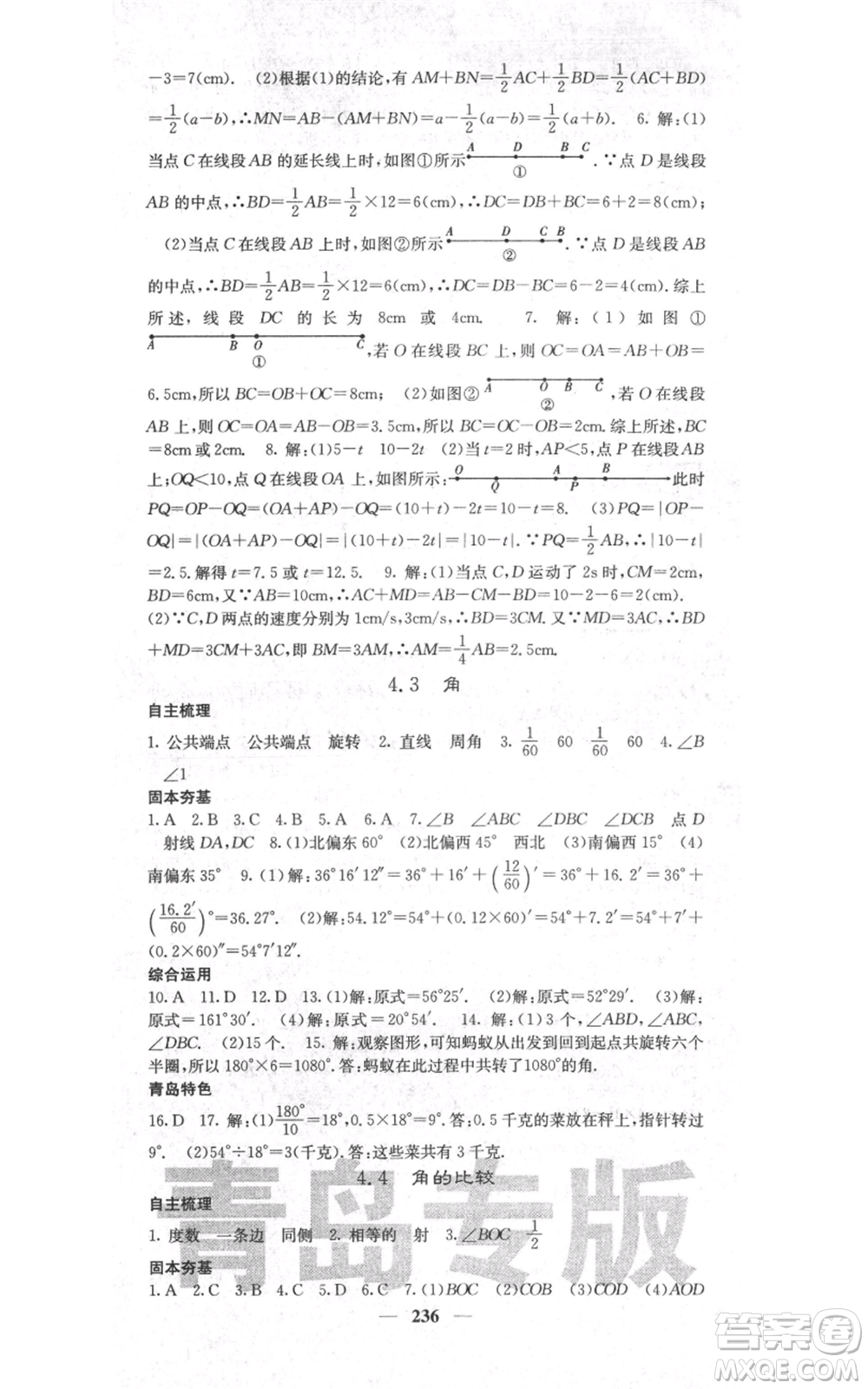 四川大學(xué)出版社2021名校課堂內(nèi)外七年級上冊數(shù)學(xué)北師大版青島專版參考答案