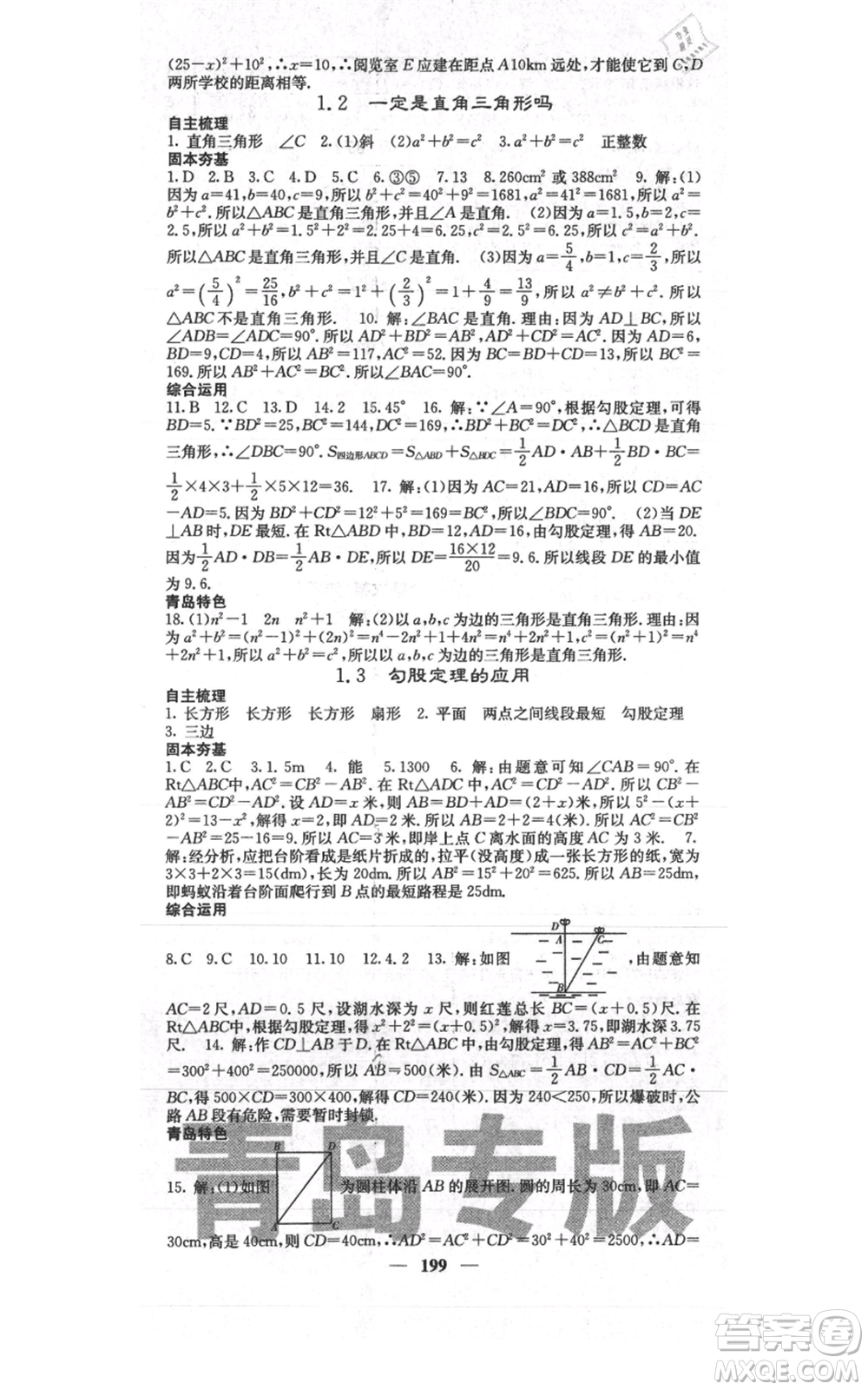 四川大學(xué)出版社2021名校課堂內(nèi)外八年級上冊數(shù)學(xué)北師大版青島專版參考答案