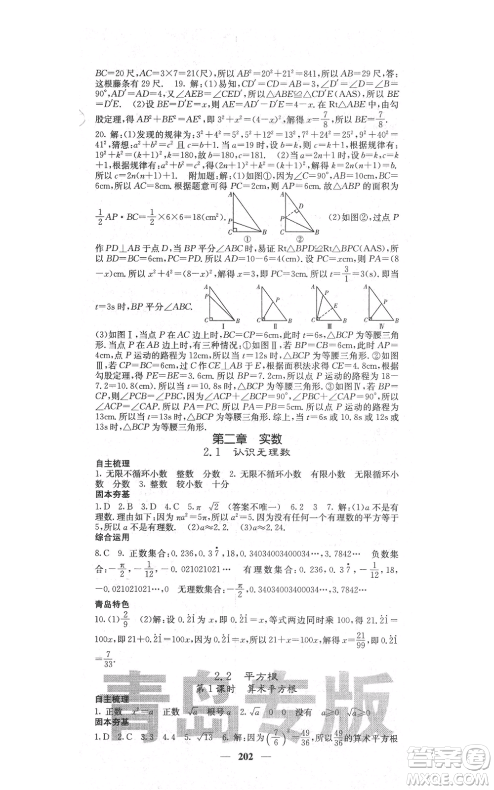 四川大學(xué)出版社2021名校課堂內(nèi)外八年級上冊數(shù)學(xué)北師大版青島專版參考答案