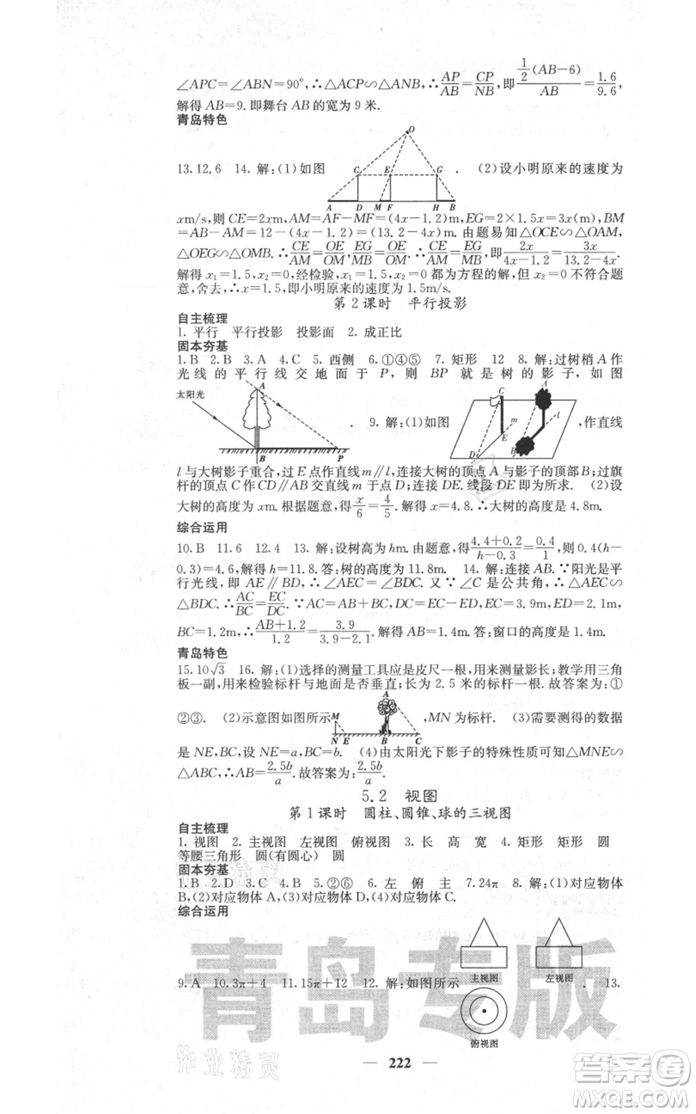 四川大學出版社2021名校課堂內(nèi)外九年級上冊數(shù)學北師大版青島專版參考答案