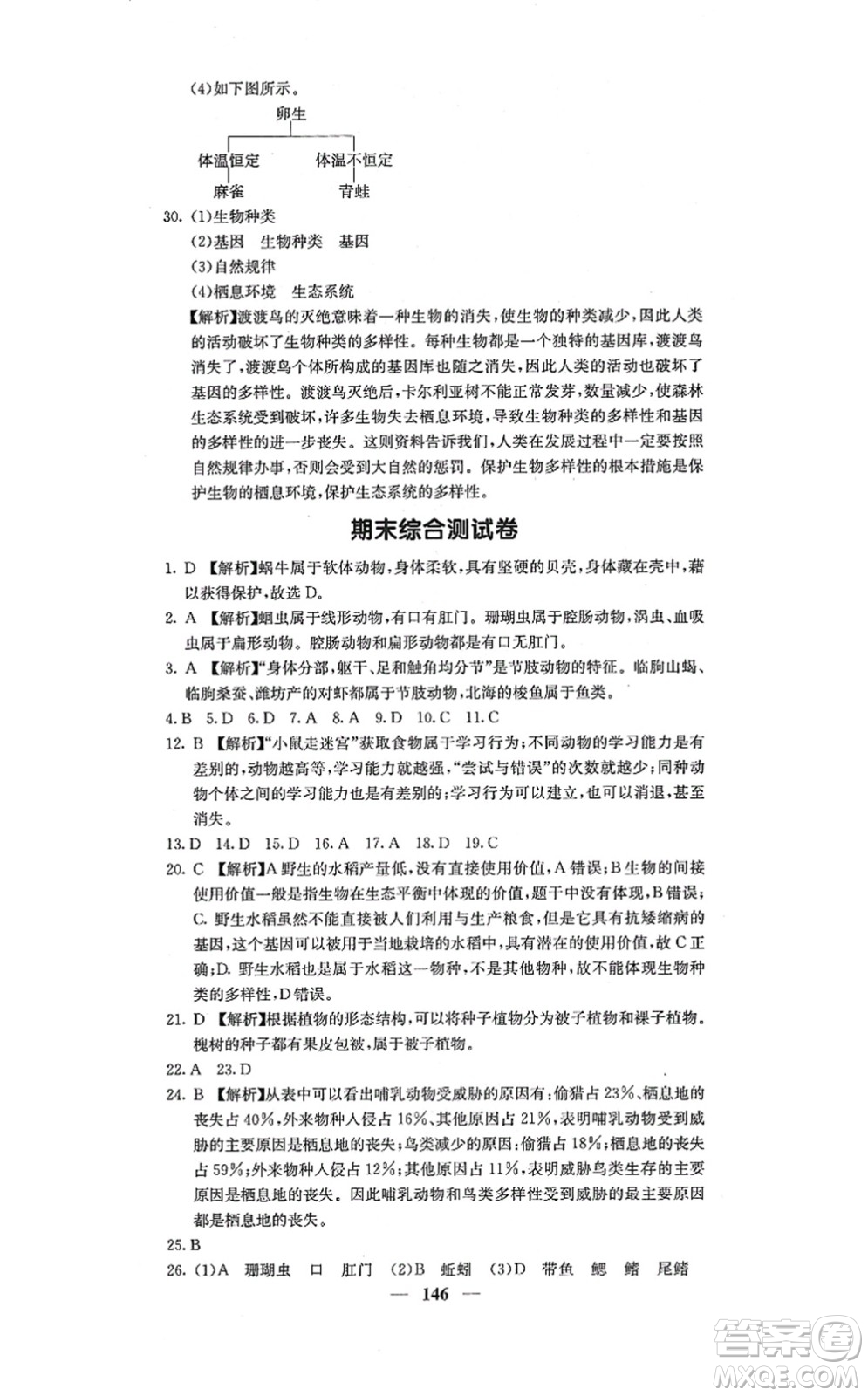 四川大學(xué)出版社2021課堂點(diǎn)睛八年級(jí)生物上冊(cè)人教版答案