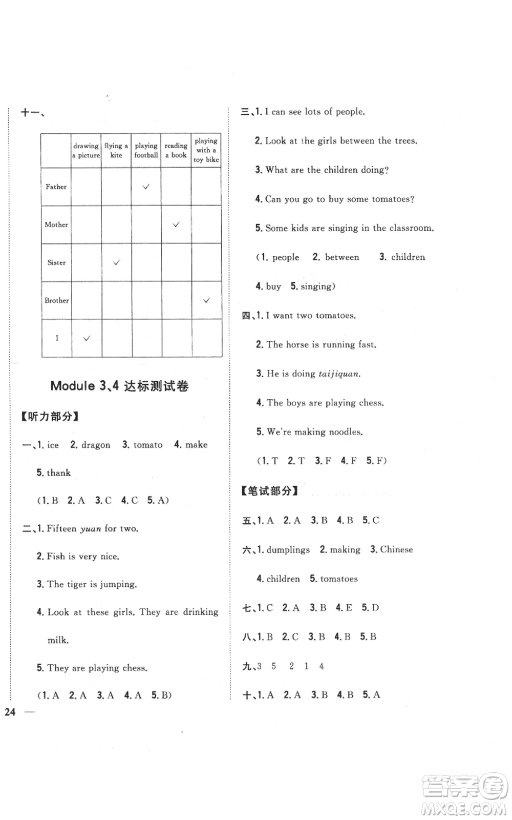 吉林人民出版社2021全科王同步課時練習四年級上冊英語外研版參考答案