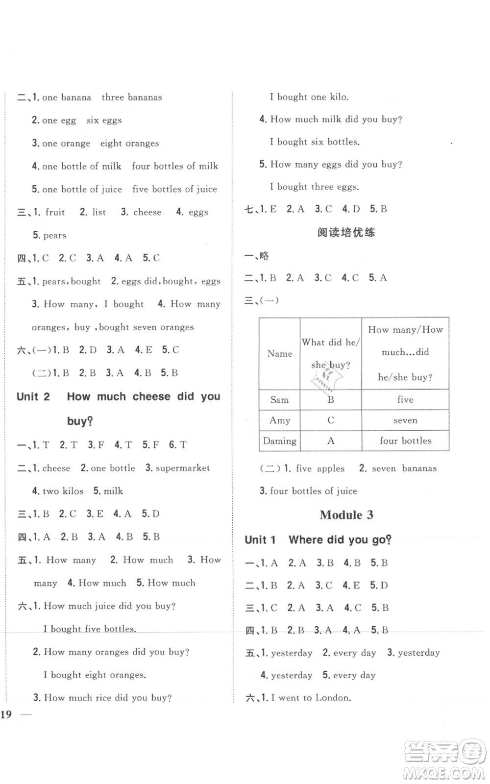 吉林人民出版社2021全科王同步課時練習五年級上冊英語外研版參考答案