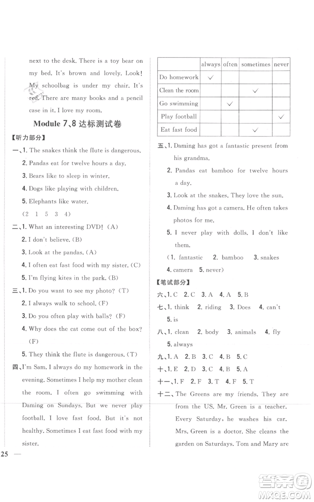 吉林人民出版社2021全科王同步課時練習六年級上冊英語外研版參考答案