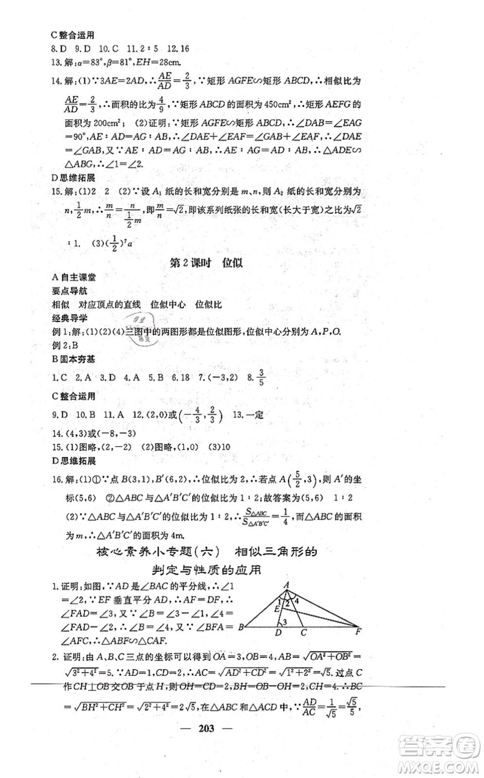 四川大學出版社2021課堂點睛九年級數學上冊冀教版答案