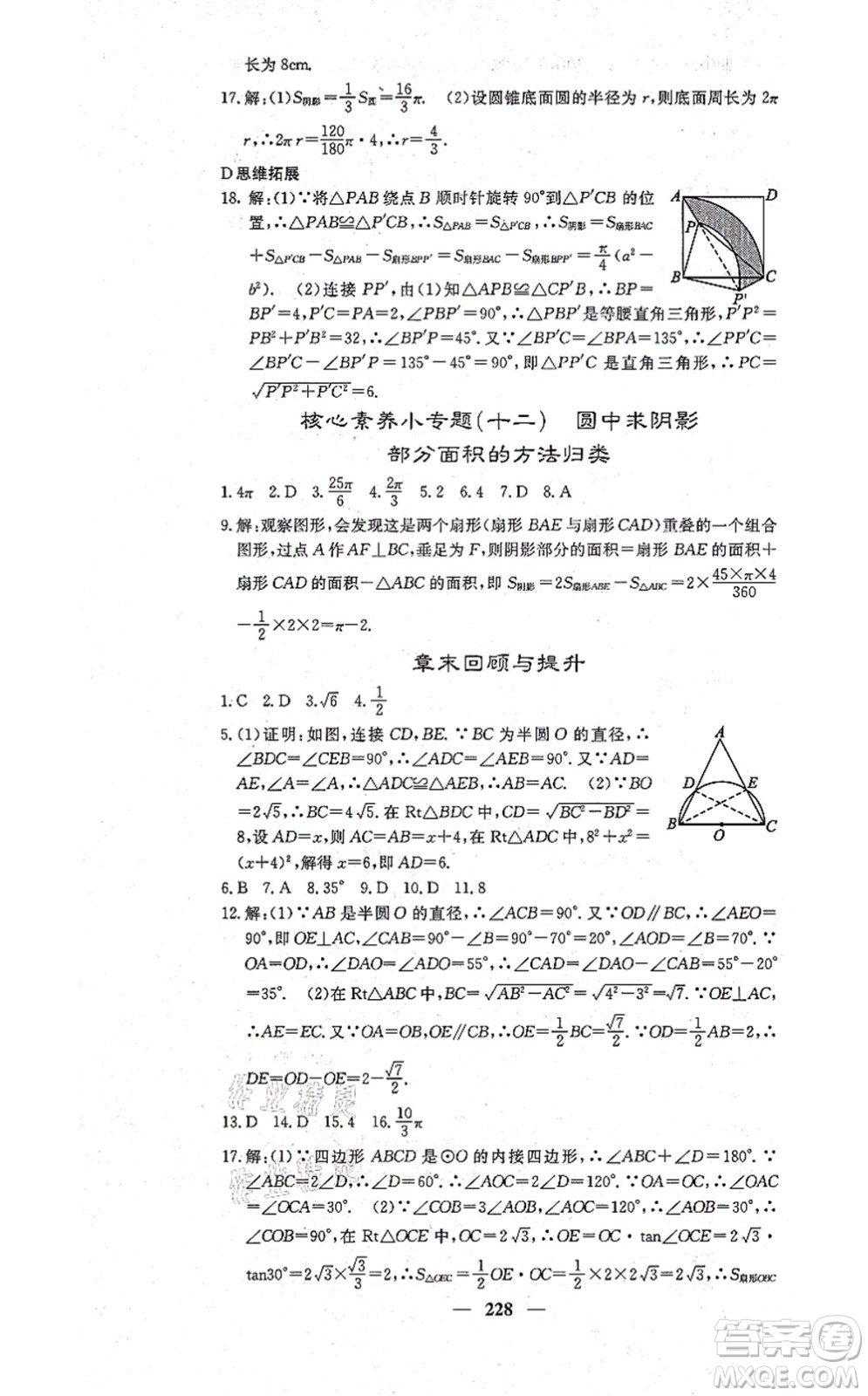 四川大學出版社2021課堂點睛九年級數學上冊冀教版答案