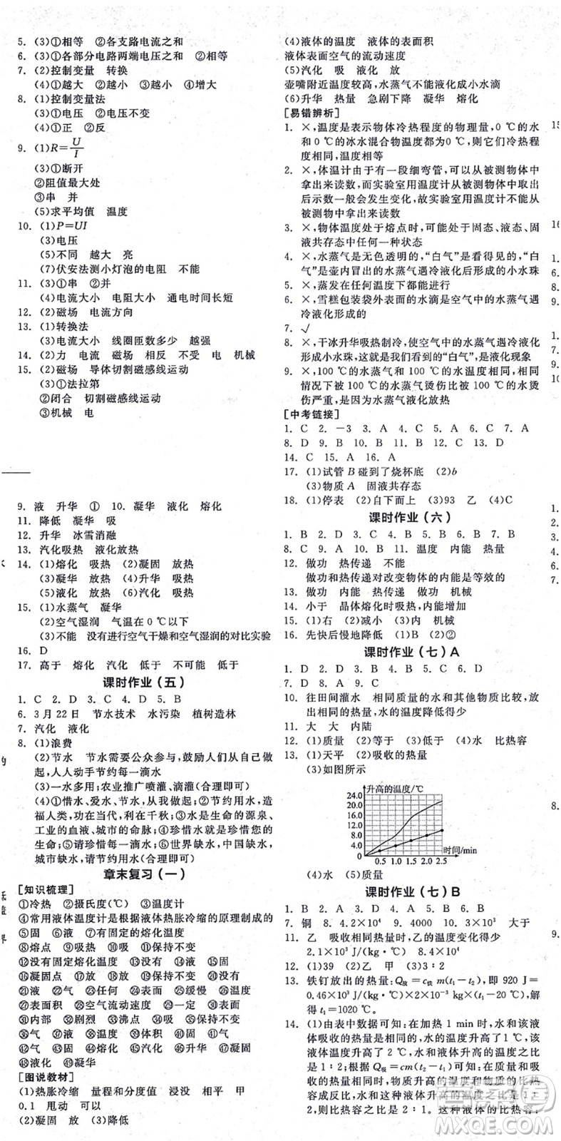 陽光出版社2021全品學練考聽課手冊九年級物理HK滬科版答案