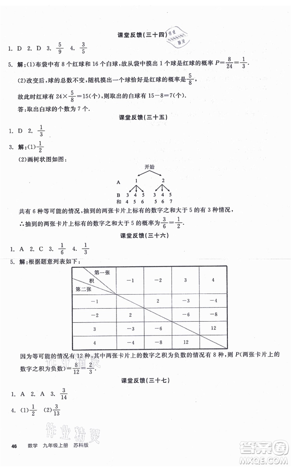 陽(yáng)光出版社2021全品學(xué)練考聽(tīng)課手冊(cè)九年級(jí)數(shù)學(xué)上冊(cè)SK蘇科版徐州專版答案