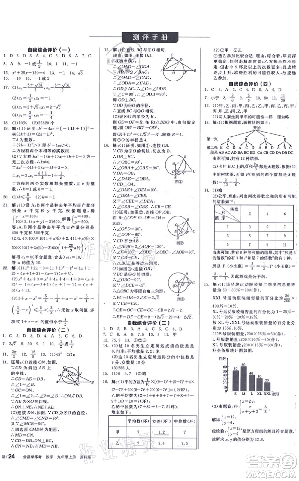 陽(yáng)光出版社2021全品學(xué)練考聽(tīng)課手冊(cè)九年級(jí)數(shù)學(xué)上冊(cè)SK蘇科版徐州專版答案