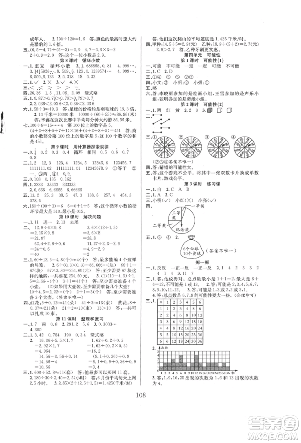 安徽人民出版社2021陽(yáng)光課堂課時(shí)作業(yè)五年級(jí)數(shù)學(xué)上冊(cè)人教版參考答案