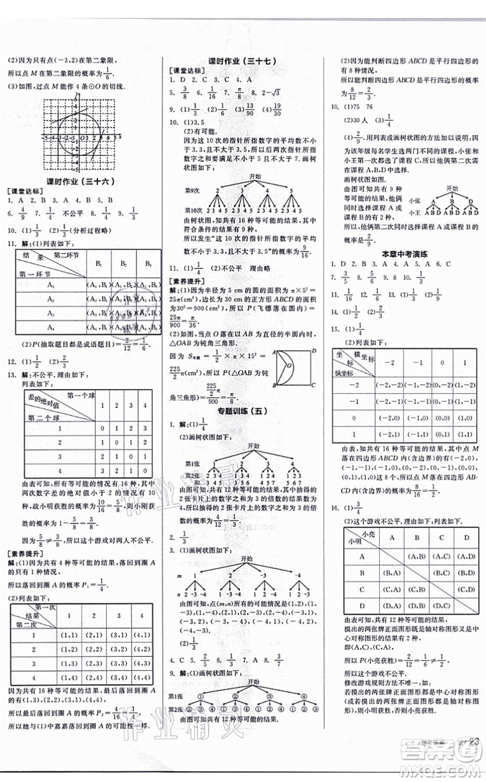 陽光出版社2021全品學練考聽課手冊九年級數學上冊SK蘇科版答案