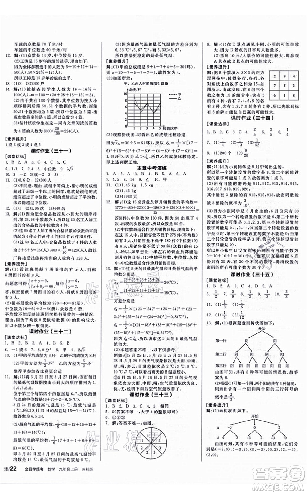 陽光出版社2021全品學練考聽課手冊九年級數學上冊SK蘇科版答案