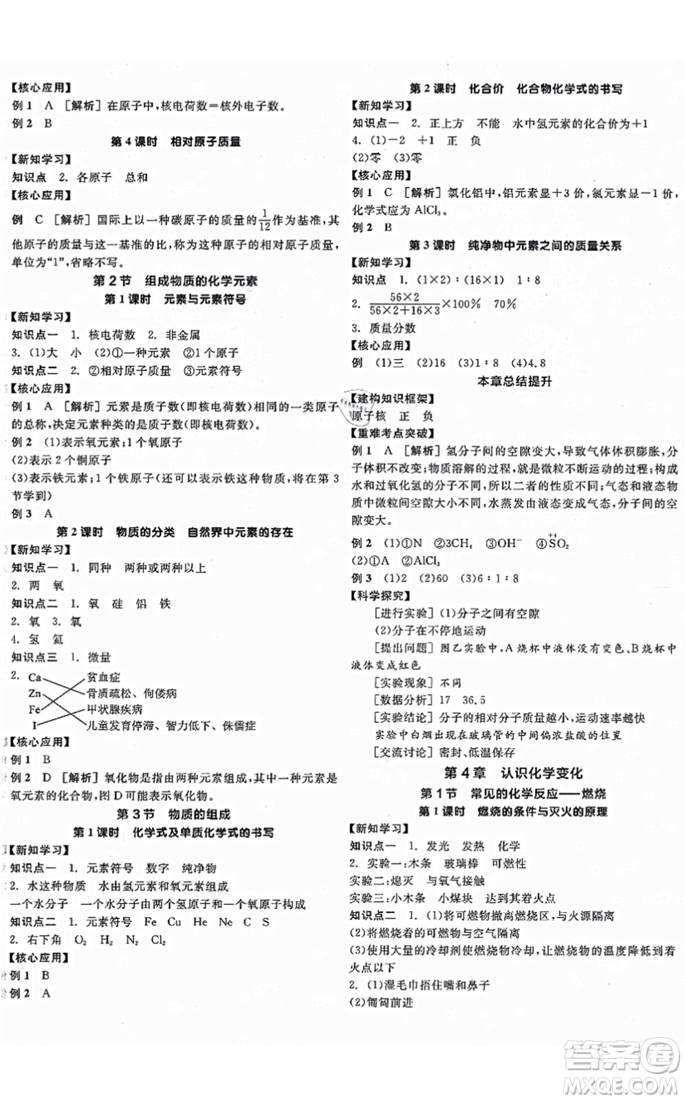 陽(yáng)光出版社2021全品學(xué)練考聽課手冊(cè)九年級(jí)化學(xué)上冊(cè)HJ滬教版徐州專版答案