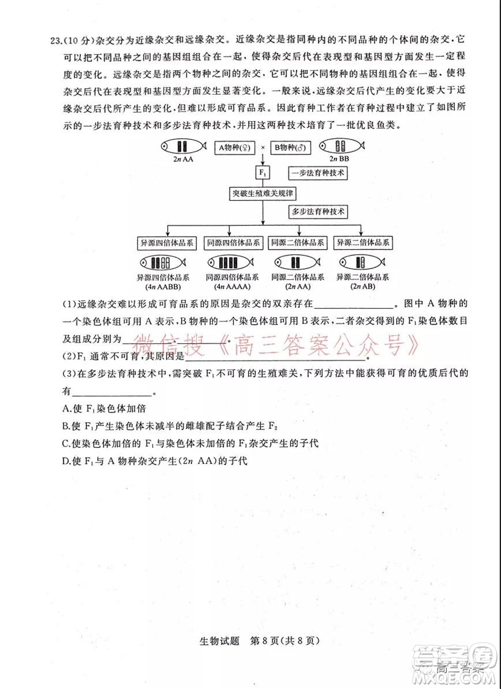 2022屆普通高等學(xué)校全國(guó)統(tǒng)一招生考試青桐鳴10月大聯(lián)考生物試題及答案