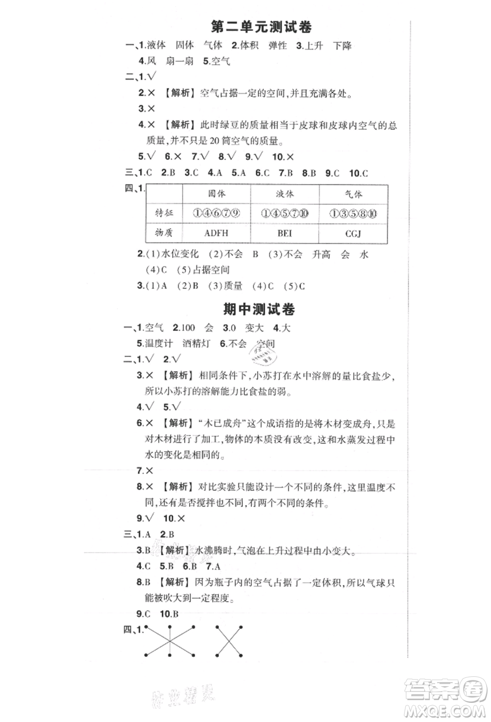 武漢出版社2021狀元成才路創(chuàng)優(yōu)作業(yè)100分三年級上冊科學(xué)教科版參考答案