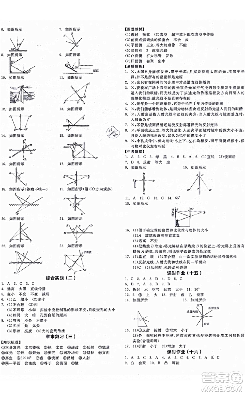 陽光出版社2021全品學(xué)練考聽課手冊八年級物理上冊SK蘇科版徐州專版答案