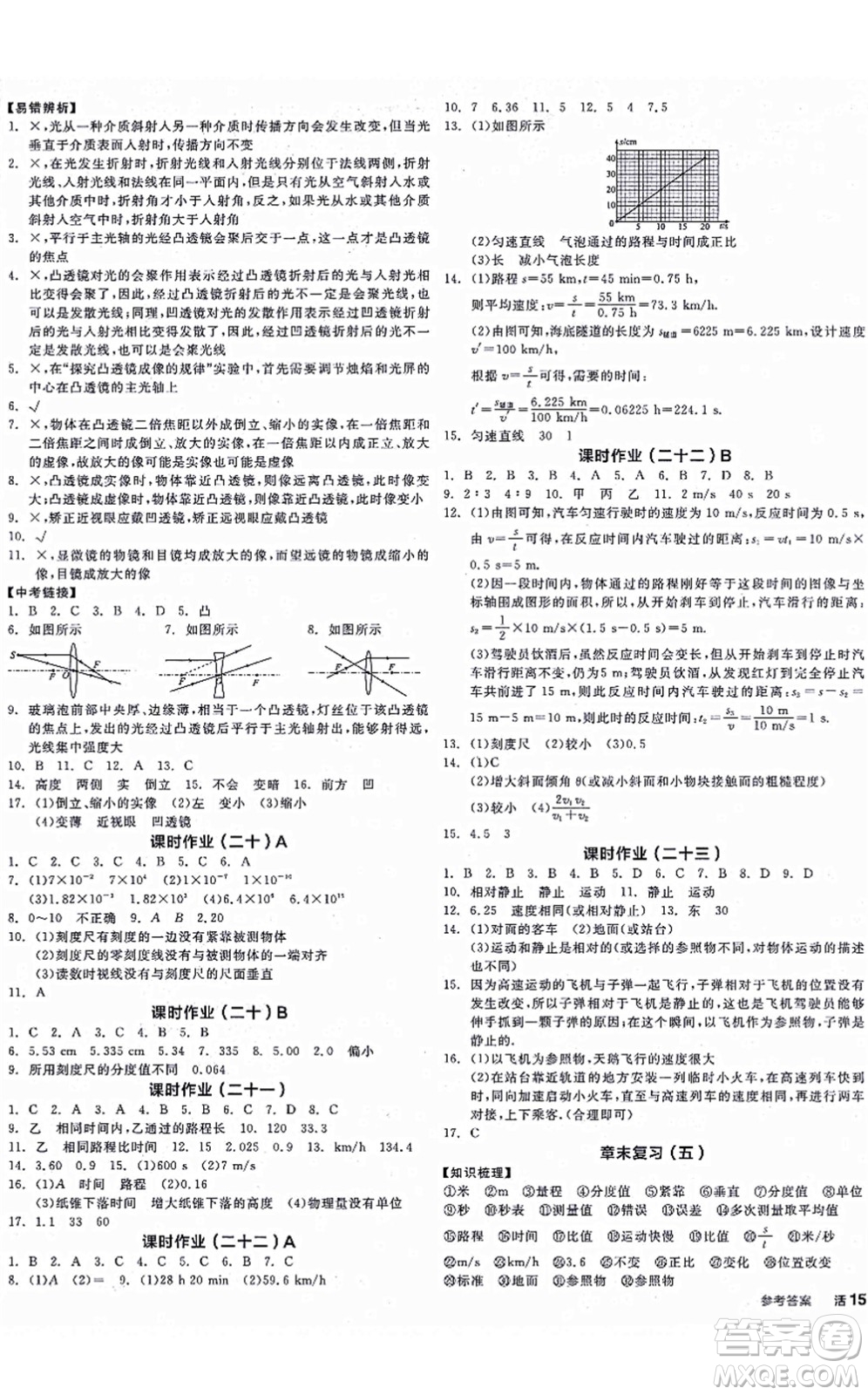 陽光出版社2021全品學(xué)練考聽課手冊八年級物理上冊SK蘇科版徐州專版答案