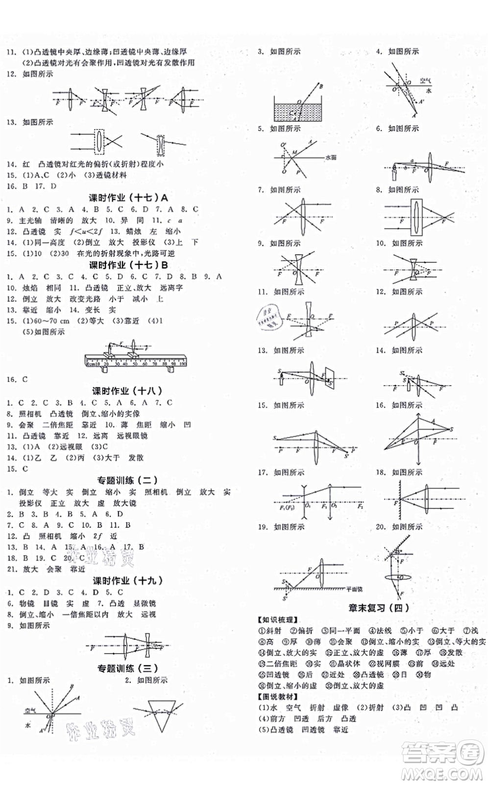 陽光出版社2021全品學(xué)練考聽課手冊八年級物理上冊SK蘇科版徐州專版答案